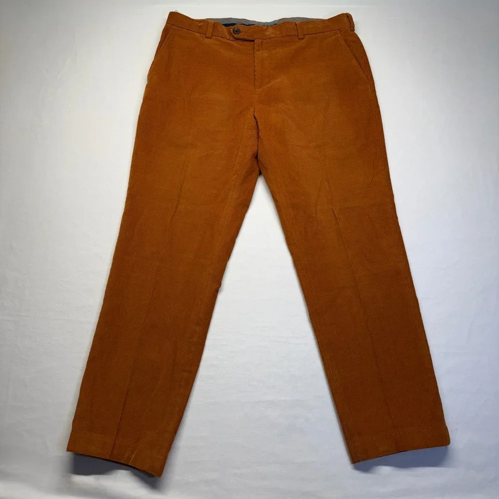 Brooks Brothers Milano Corduroy Pants 36x32 Orange Mens Slim Fit Cotton Trousers